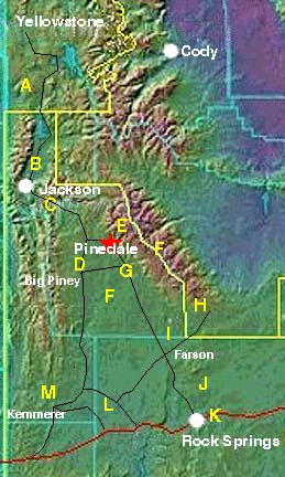 Western Wyoming area travel map