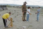 Pilgrim Pat demonstrates making rope
