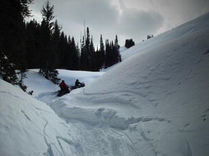 Snowmobiling the 'Corkscrew' in the Wyoming Range. Photo by Dave Bell.