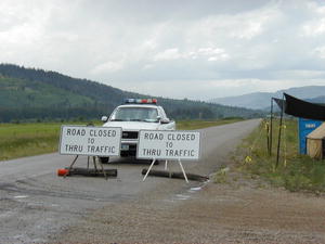 Mule Fire road block.