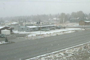 Winter arrives in Pinedale. Lodge at Pinedale web cam photo.