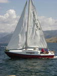 Sailing Regatta on Fremont Lake, Pinedale Boat and Yacht Club, Tom Brown and crew on  "What About Bob?"