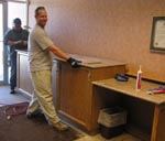 David and Ty from Architectural Stone & Tile in Jackson, help install new granite counter tops at 1st State Bank of Pinedale on Monday, January 29th.