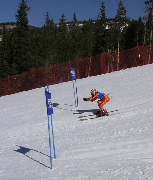 Colorful Orange Skier. Photo by Pinedale Online.