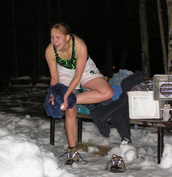 Kim laughs after her plunge. Photo by Pinedale Online.