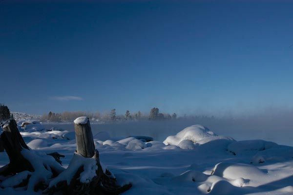 Fog over Fremont Lake. Photo by Arnold Brokling.