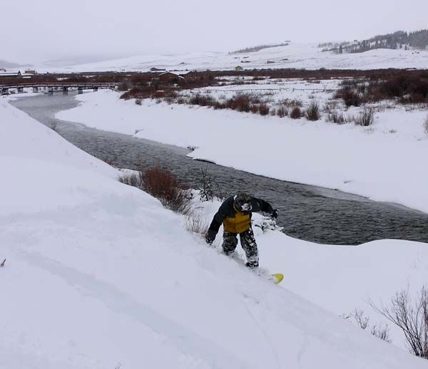 Snowboarding the Green. Photo by Dawn Ballou, Pinedale Online.