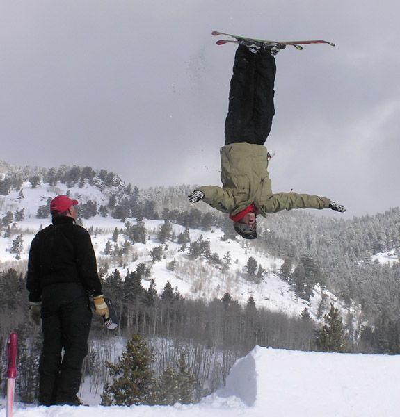 Zack Thompson inverted. Photo by Dawn Ballou, Pinedale Online.