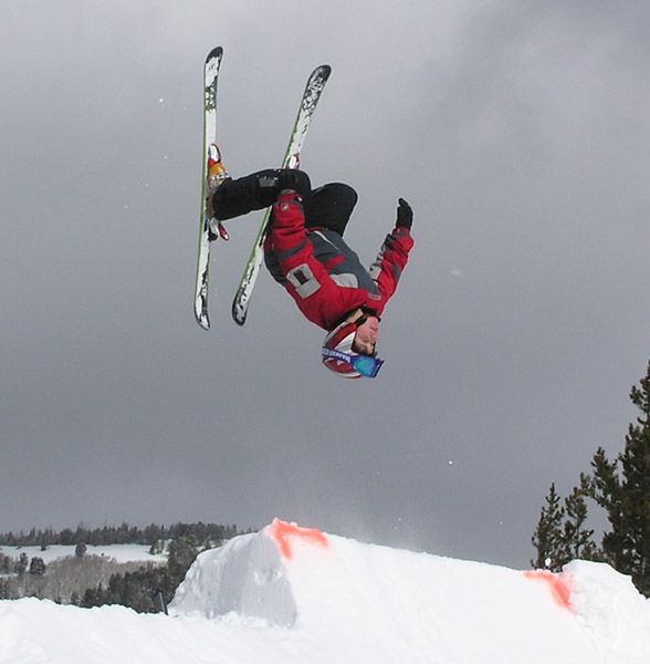 Skier Sommersalt. Photo by Pinedale Online.