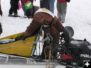Securing the sled. Photo by Dawn Ballou, Pinedale Online.