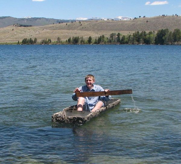 Concrete Canoe in Fremont Lake. Photo by Sublette County School District #1.