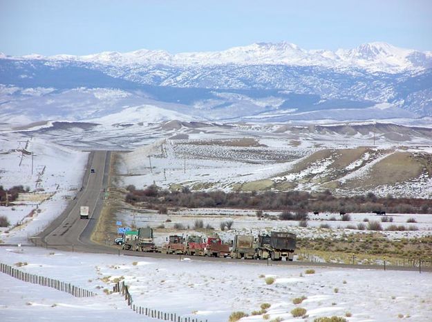 Trucks lined up. Photo by Dawn Ballou, Pinedale Online.
