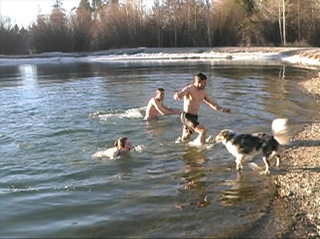 Out of the icy water. Photo by Dawn Ballou, Pinedale Online.