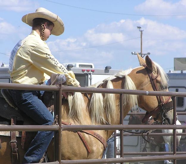 Braiding the mane. Photo by Dawn Ballou, Pinedale Online.