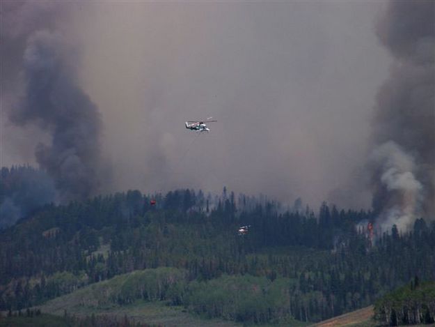 Helicopters working fire. Photo by Allene Dana.