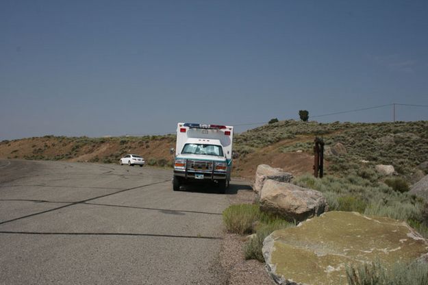 Ambulance on standby. Photo by Dawn Ballou, Pinedale Online.