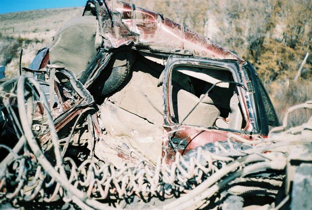Crumpled. Photo by Wyoming Highway Patrol.