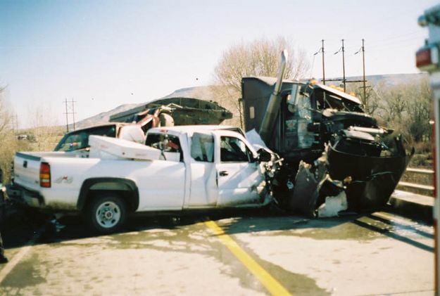 Three vehicle wreck. Photo by Wyoming Highway Patrol.