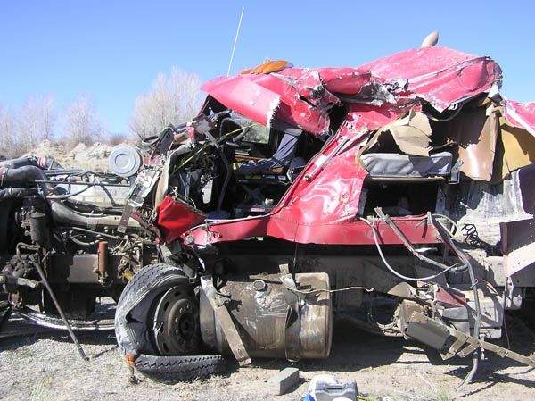 Squished Truck Cab. Photo by Dawn Ballou, Pinedale Online.