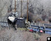 Belly dump on rail. Photo by Dawn Ballou, Pinedale Online.