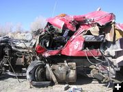 Squished Truck Cab. Photo by Dawn Ballou, Pinedale Online.