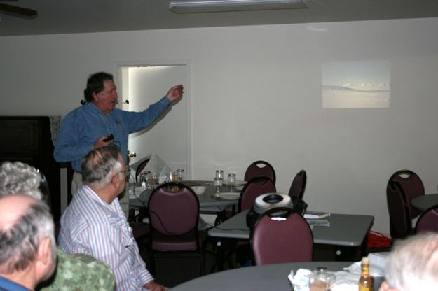 Giving his talk. Photo by Dawn Ballou, Pinedale Online.