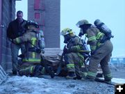 Structure fire attack. Photo by Sublette County Fire Board.