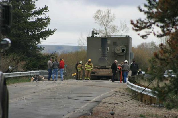 Accident on twin bridge. Photo by Dawn Ballou, Pinedale Online.