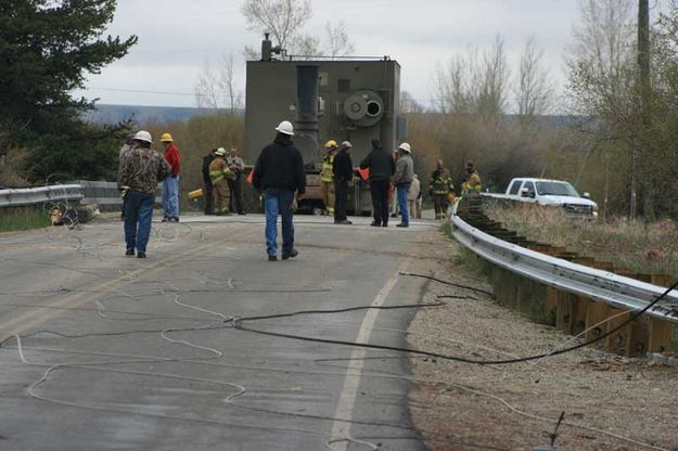 Downed lines on bridge. Photo by Dawn Ballou, Pinedale Online.