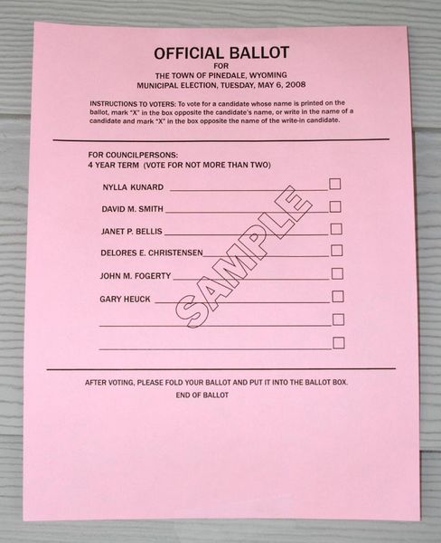 Sample Ballot. Photo by Dawn Ballou, Pinedale Online.