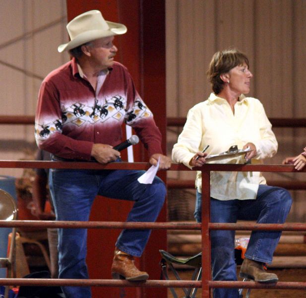 Announcers. Photo by Clint Gilchrist, Pinedale Online.