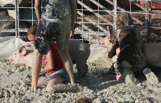 Greased Pig Scramble. Photo by Dawn Ballou, Pinedale Online.