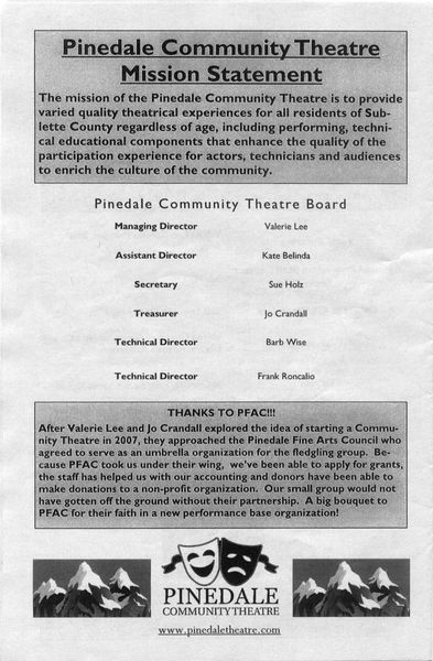 Program Page 8. Photo by Pinedale Community Theatre.