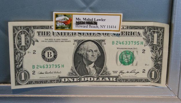 Mabel Lawler dollar bill. Photo by Dawn Ballou, Pinedale Online.