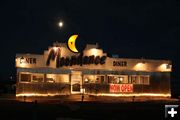 Full Moon over the diner. Photo by Dawn Ballou, Pinedale Online.