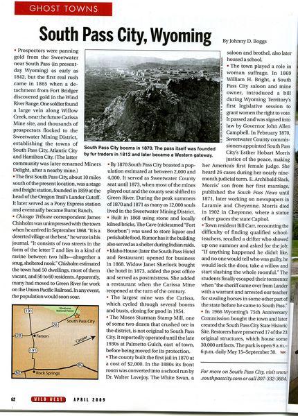 South Pass article. Photo by Wild West magazine.
