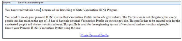 H1N1 Hoax Email. Photo by Centers for Disease Control.