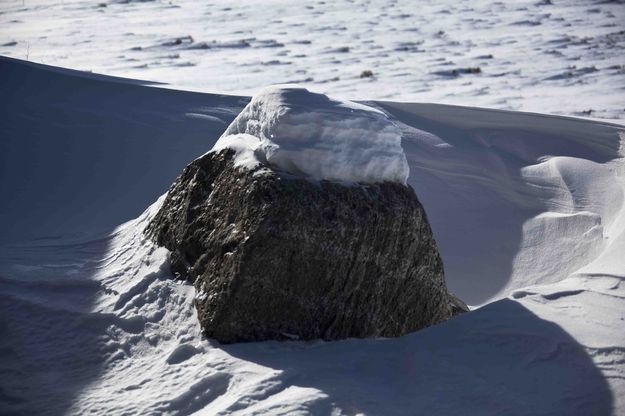 Snowy Drifted Boulder. Photo by Dave Bell, Pinedale Online.