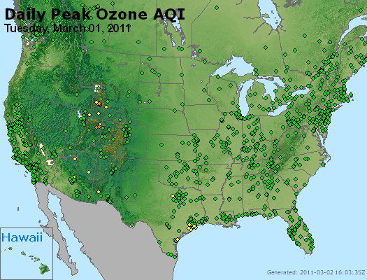 AirNow US ozone map March 1. Photo by AirNow.