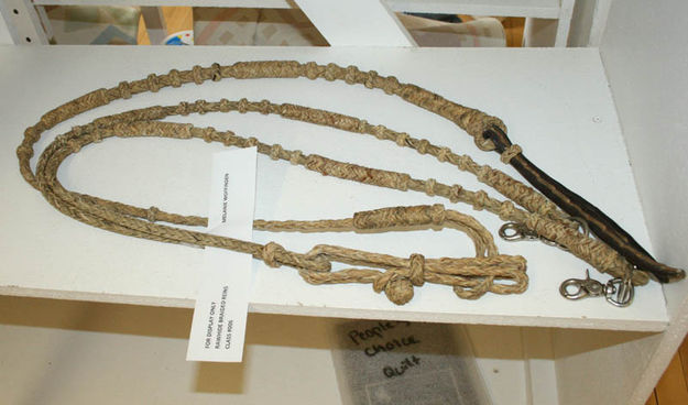 Rawhide braided reins. Photo by Dawn Ballou, Pinedale Online.