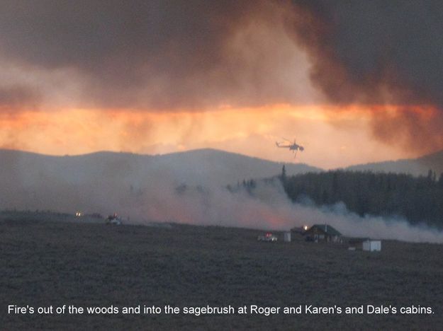 Fire out of the trees and approaching. Photo by Hugh Hanning.