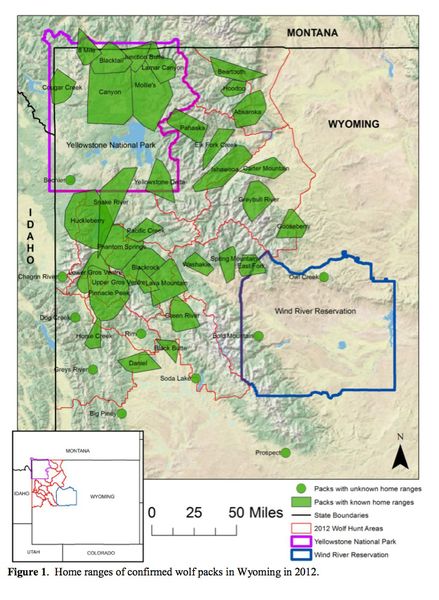 Wolf pack map. Photo by Wyoming Game & Fish.