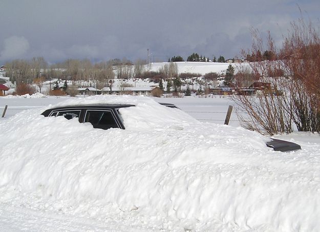 Buried car. Photo by Dawn Ballou, Pinedale Online.