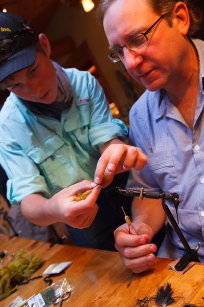 Fly tieing class. Photo by Dan Abrashoff, The Lodge at Jackson Fork Ranch.