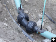 Repaired pipe. Photo by Dawn Ballou, Pinedale Online.