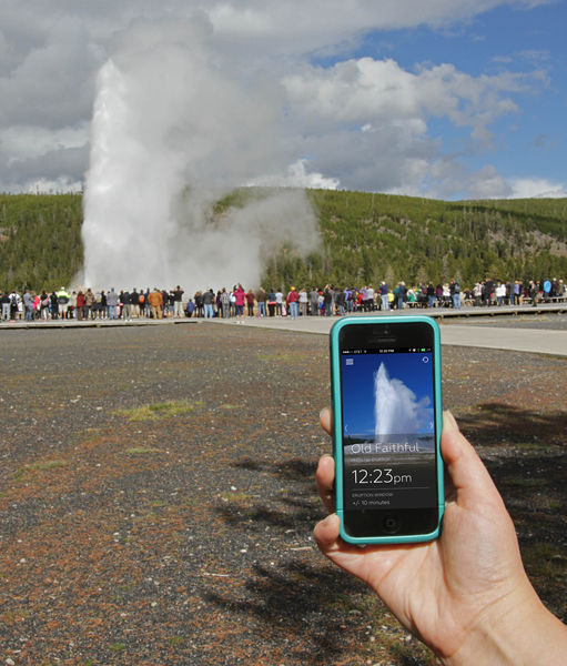 When will Old Faithful erupt?. Photo by Yellowstone National Park.