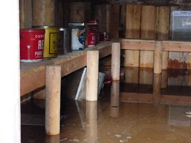Water in cellar over two sheves. Photo by Dawn Ballou, Pinedale Online.