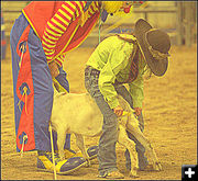 Tying Flag on a Goat. Photo by Terry Allen.