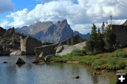 War Bonnet Peak from Miller Lake. Photo by Fred Pflughoft.