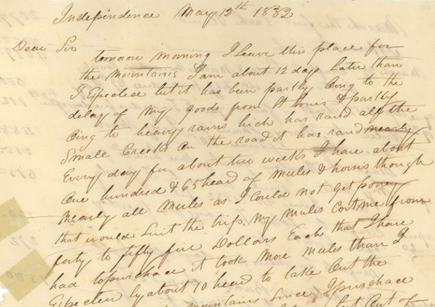 1832 William Sublette letter to William Ashley. Photo by Museum of the Mountain Man.
